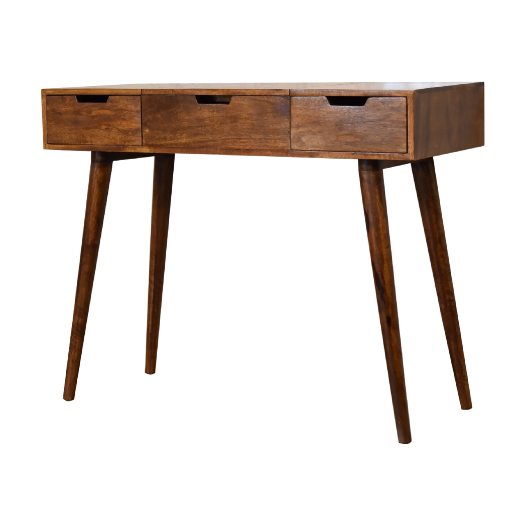 Artisan Furniture Solid Wood Foldable Mirror Dressing Table with 2 Drawers – Nordic Style, Chestnut Brown