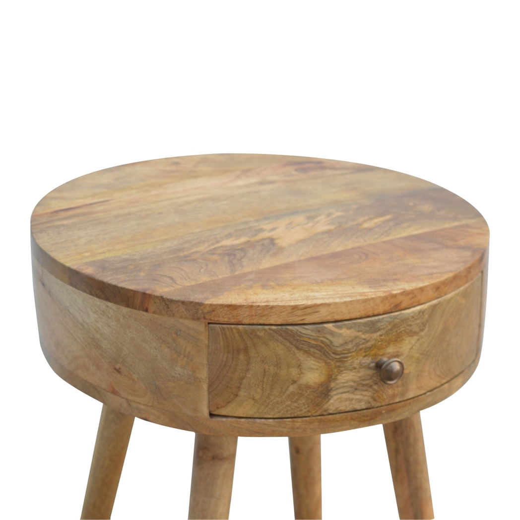 Artisan Furniture Solid Wood Nordic Circular Bedside Table with 1 Drawer – Oak-Ish Finish, Beige