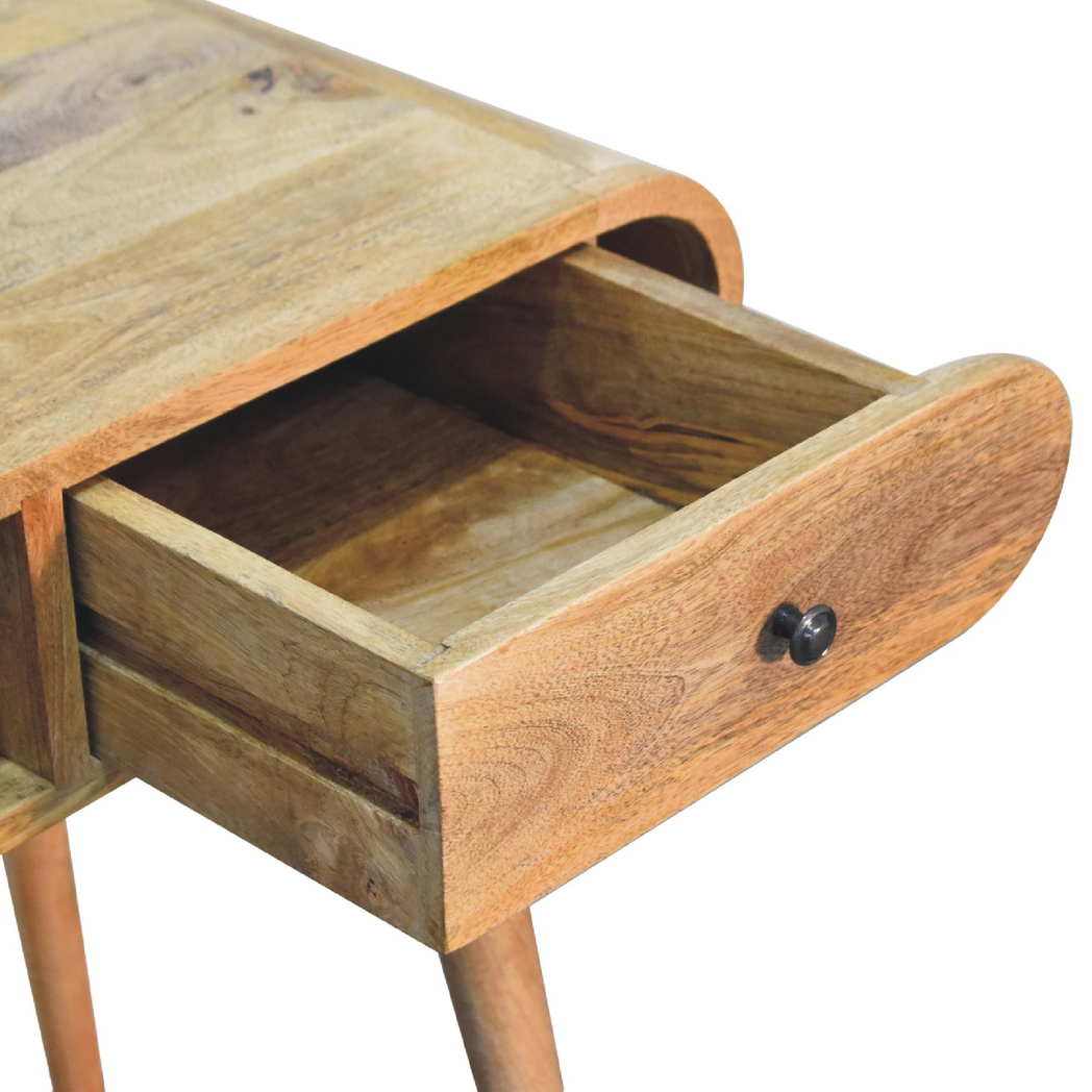 Artisan Furniture Solid Wood Curved Writing Desk with 1 Drawer & Open Shelf – Home Office, Oak-ish, Beige