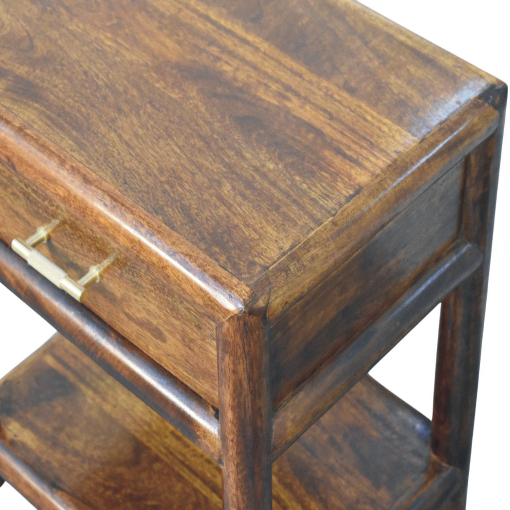 Artisan Furniture Solid Wood Regency Nightstand with 1 Drawer & Lower Shelf – Chestnut Bedside Table, Dark Brown