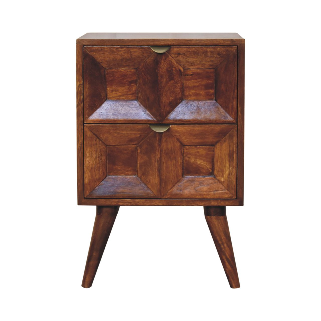 Artisan Furniture Solid Wood Quad Bedside Table with 2 Drawers – Nordic Style Mango Wood, Dark Brown