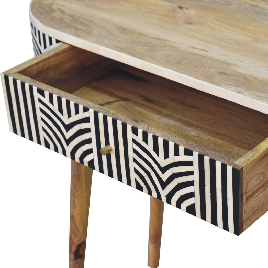 Artisan Furniture Solid Wood Edessa Bone Inlay Console Table with 1 Drawer – Boho Style, Black & White