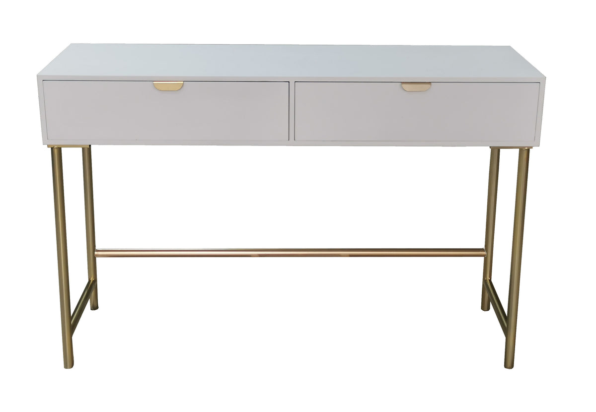 White 120cm wooden 2-drawer side table