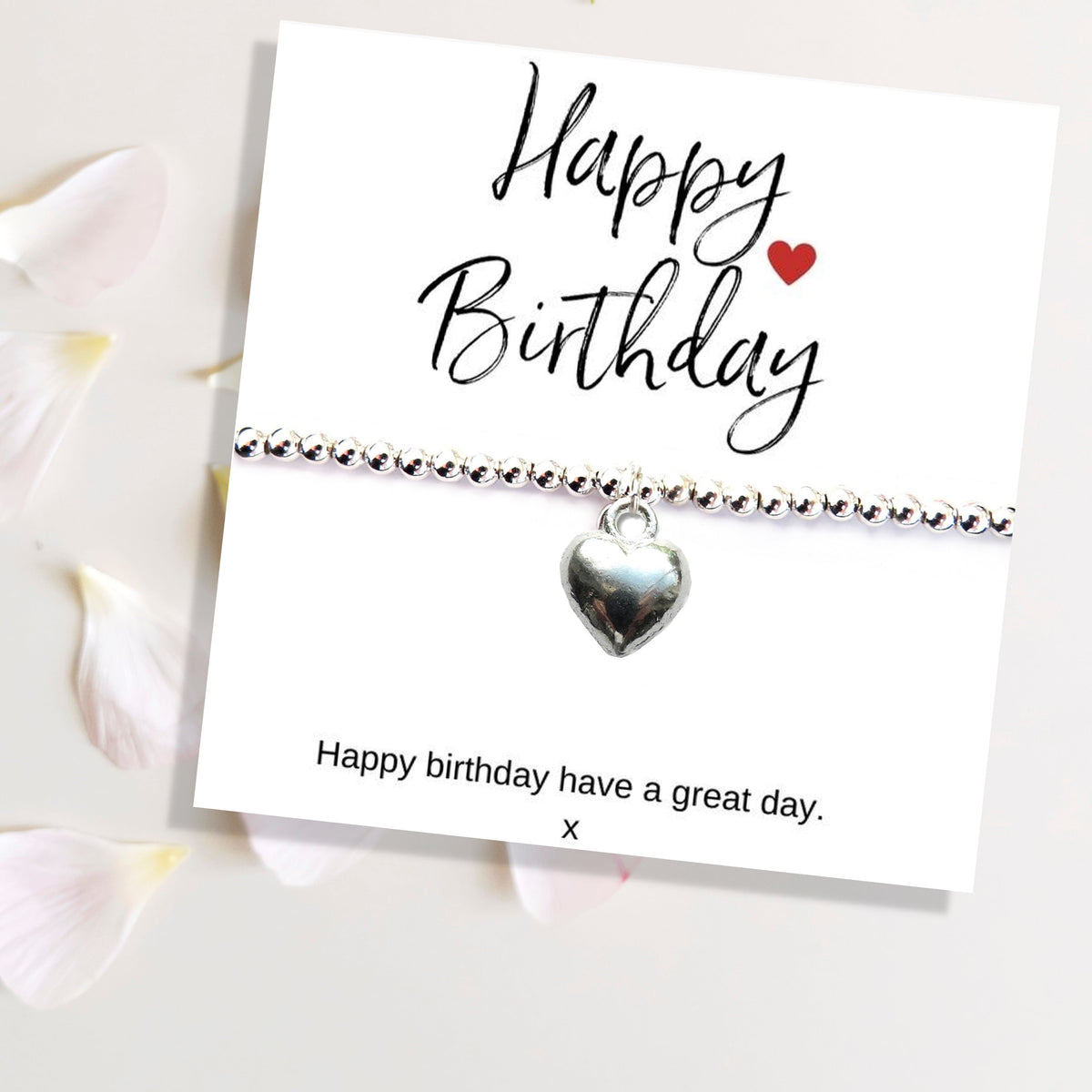 Happy Birthday Gift Hamper – Silver Heart Charm Bracelet, Milk Chocolates & Linen Scented Candle