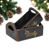 AcaciaHome Vintage 'Merry Xmas' Wooden Storage Crates, Set of 2 – Stackable with Handles, Black