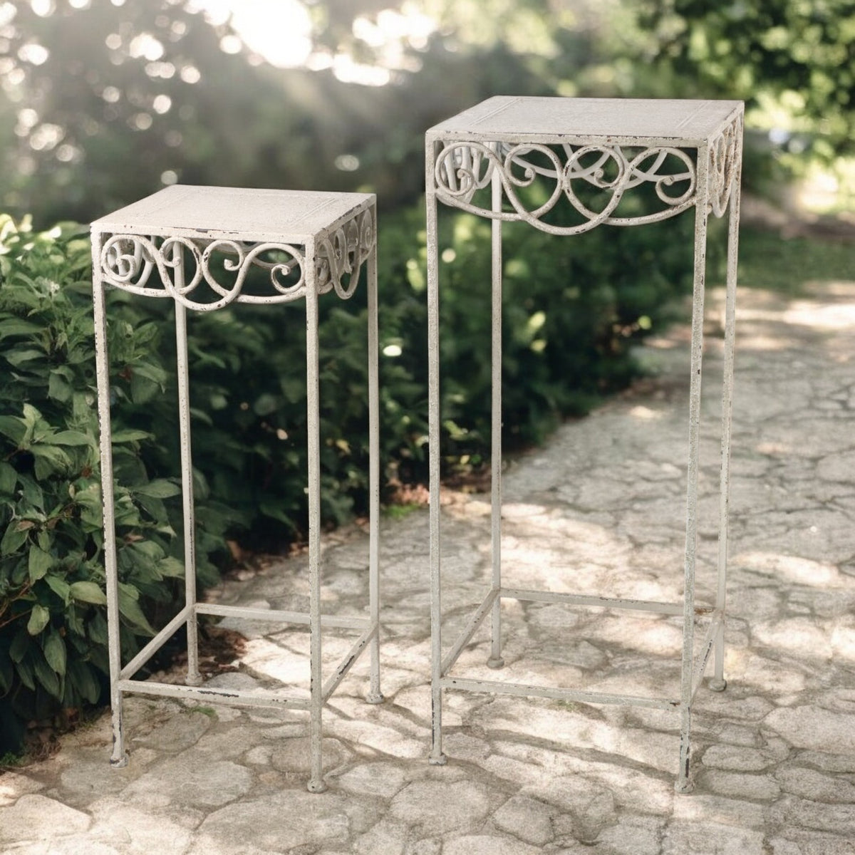 Decorative Cream Metal Plant Stands, Set of 2 – Stylish Home & Garden Display, 66cm