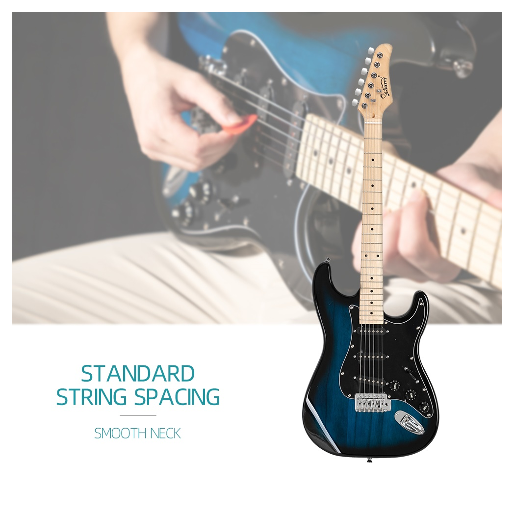 Glarry GST Electric Guitar Kit with 20W Amplifier, Bag & Strap – Beginner 6-String Guitar, Black Pickguard, Blue