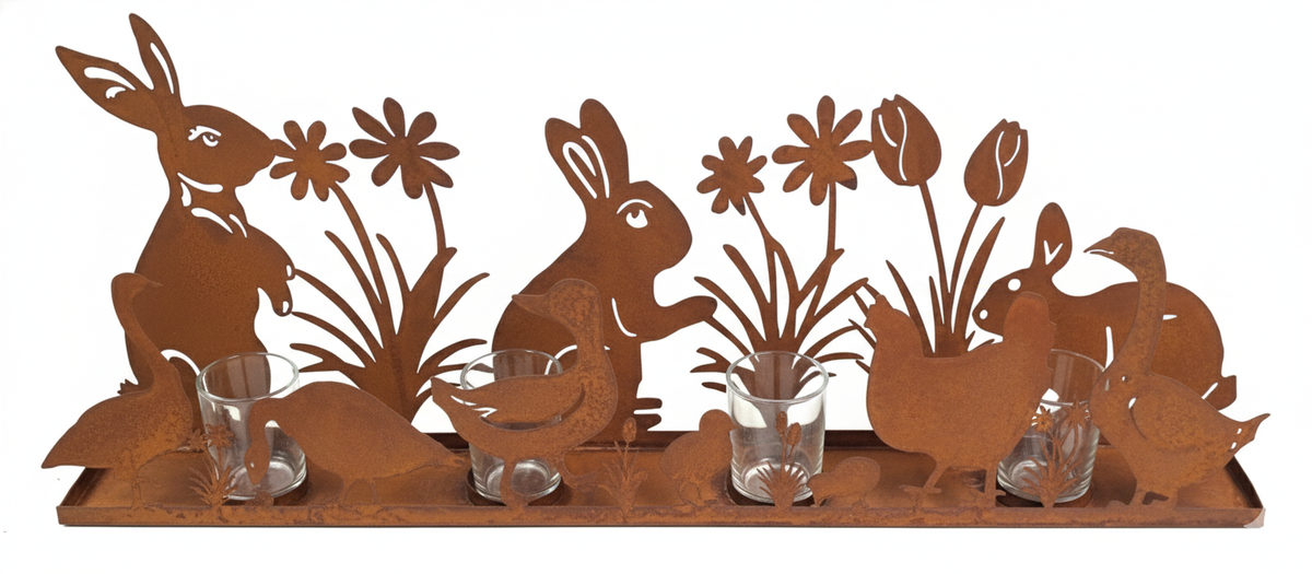 Bunny Silhouette Iron Tea Light Holder – Rustic Springtime Garden Decoration