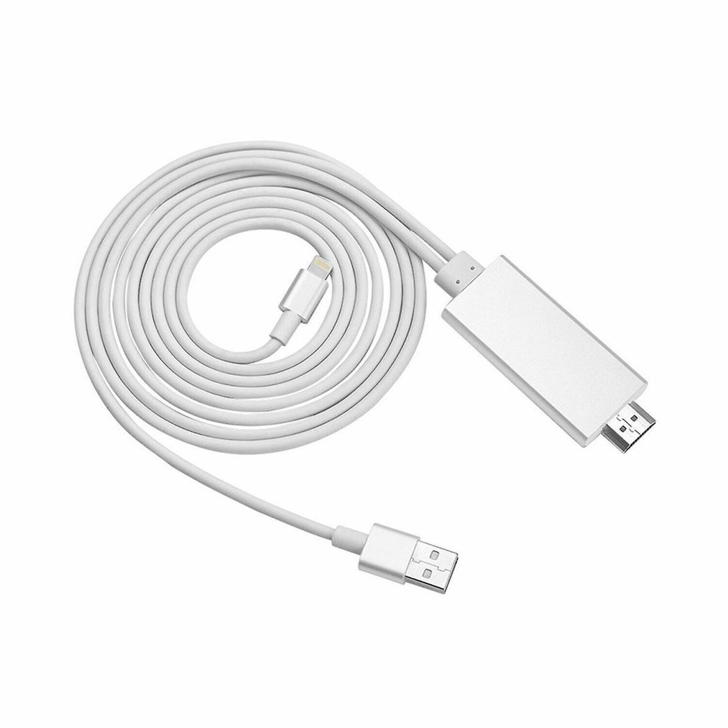 Aquarius Full HD HDMI Adapter Cable for 8-Pin Phones & Pads – 1080p Mirroring to TV or Projector, Silver