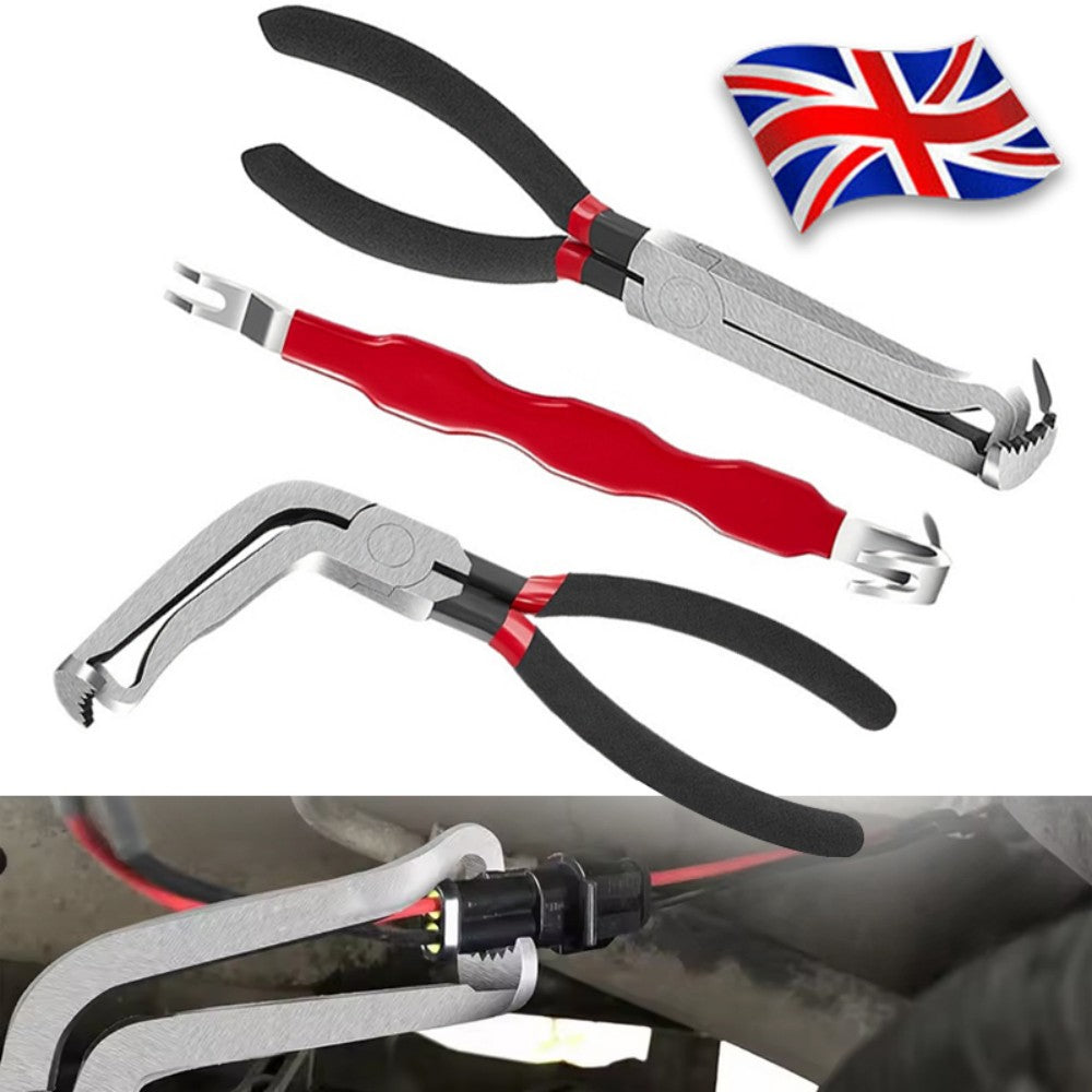 3 Piece Electrical Connector Disconnect Pliers Set – 60° Curved Metal Plug Removal Tools for Cars