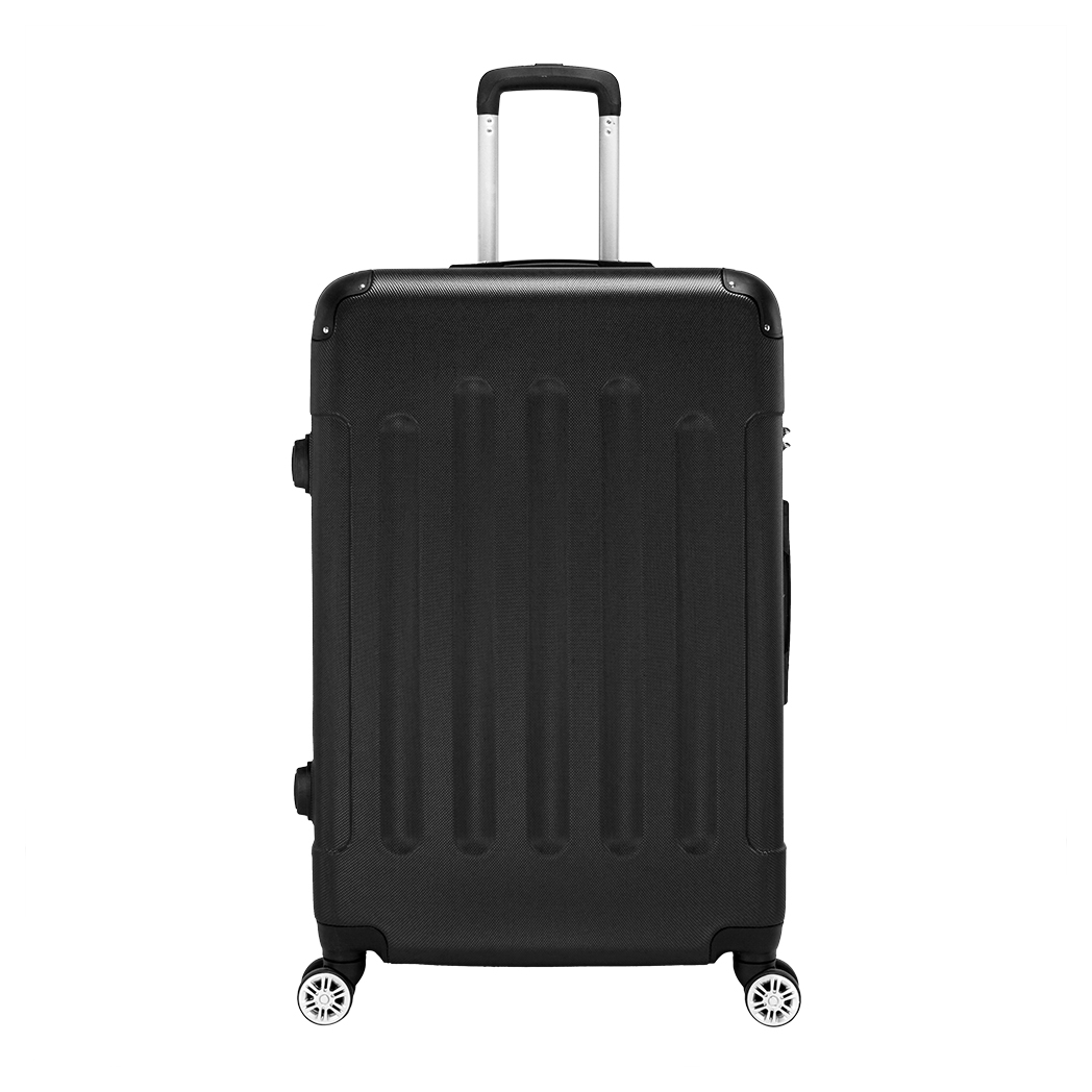 3-Piece ABS Hard Shell Luggage Set with 360° Spinner Wheels & Combination Lock – 20in, 24in, 28in, Black