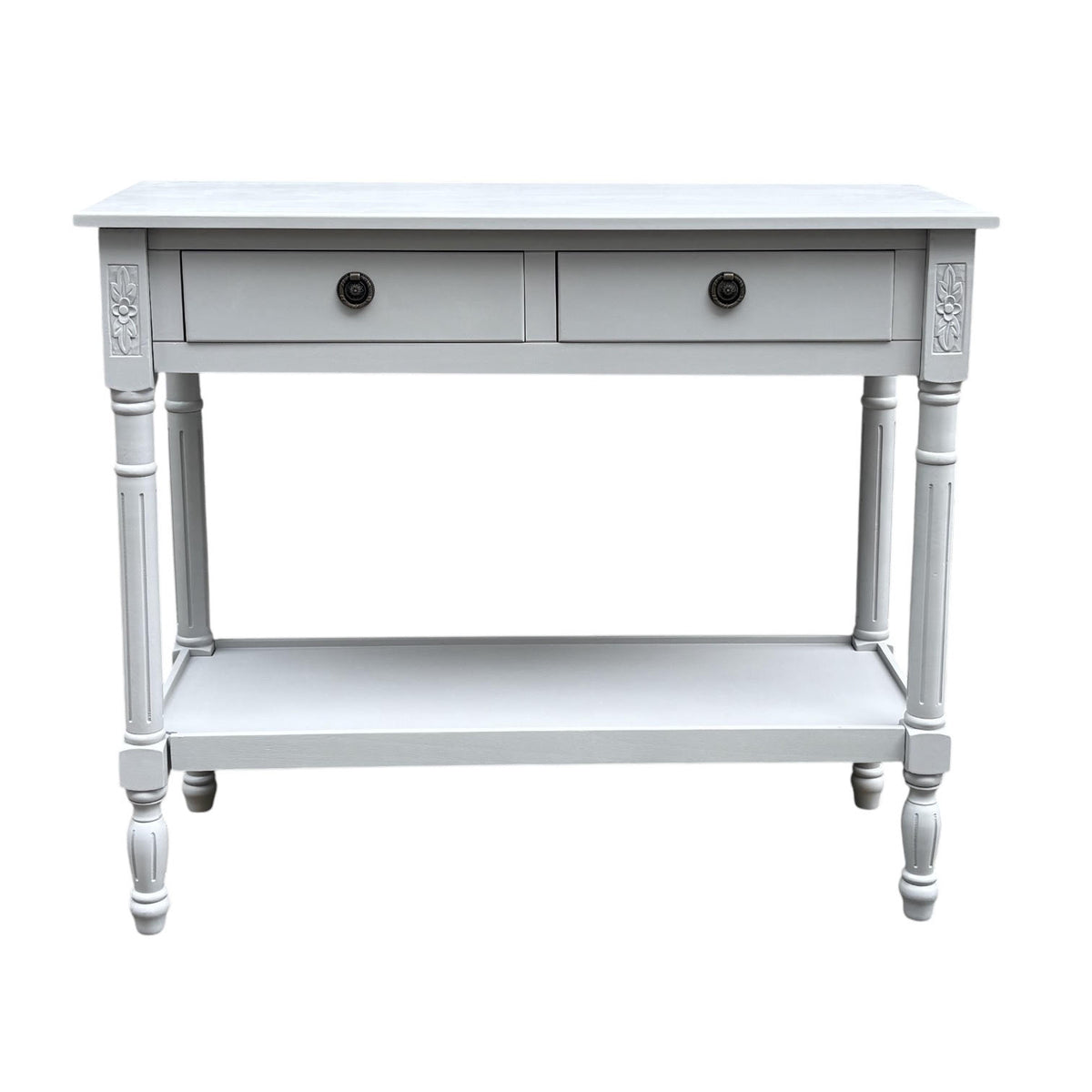 Modern 2 Drawer Rectangular Console Table with Knob Handles – Hallway Side Table, Moonstruck Grey