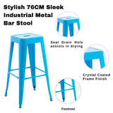 AcaciaHome 76 cm Industrial Metal Bar Stool with Steel Frame – Seating for Kitchen Islands and Home Bars, Blue