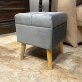 AcaciaHome Square Velvet Ottoman Footstool with Lift-Up Storage – Medium-Firm Foam Seat, Grey