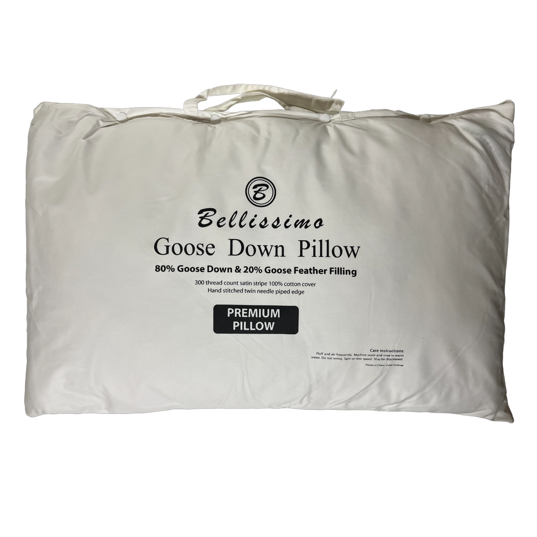 Bellissimo Home Hungarian White Goose Down Pillow with Cotton Cover – 100% Down Filled, Hotel-Style Bedding