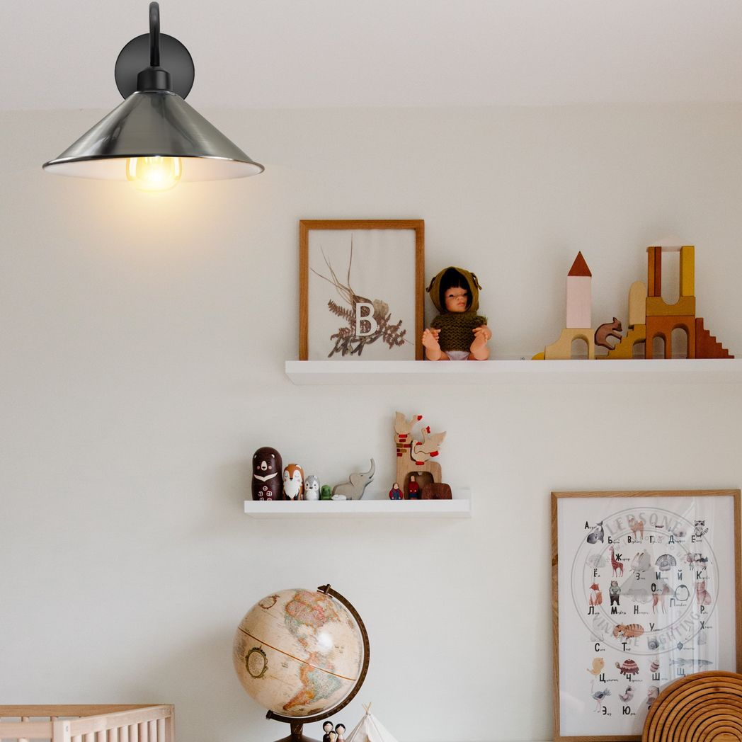 Vintage Swan Neck Wall Light with Cone Shade and E27 Socket – Dimmable Indoor Wall Sconce, Satin Nickel