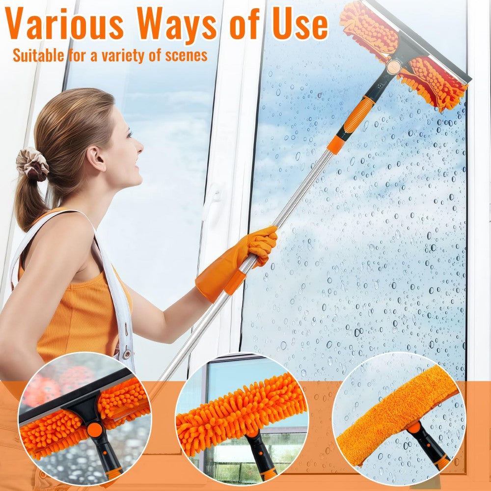 4.5m Telescopic Window Cleaning Kit with Rotating Squeegee and Chenille Cloth – Extendable Pole for High Windows