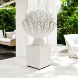 Stone-Look Resin Flower Garden Ornament on Base – Decorative Floral Figurine for Home or Office, 27cm