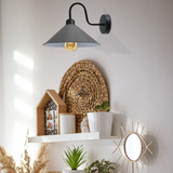 Vintage Swan Neck Wall Light with Cone Shade and E27 Socket – Dimmable Indoor Wall Sconce, Grey