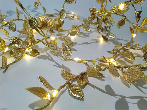 Avilo 4m Battery Operated String LED Lights with 40 Warm White LEDs – Gold Leaf Garland Decor