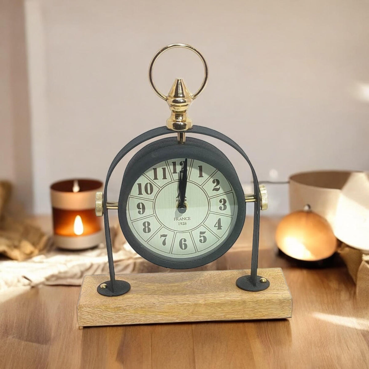 Silent Sweep Black Mantel Clock with Easy-to-Read Face – Quiet Tabletop Timepiece for Bedroom & Office