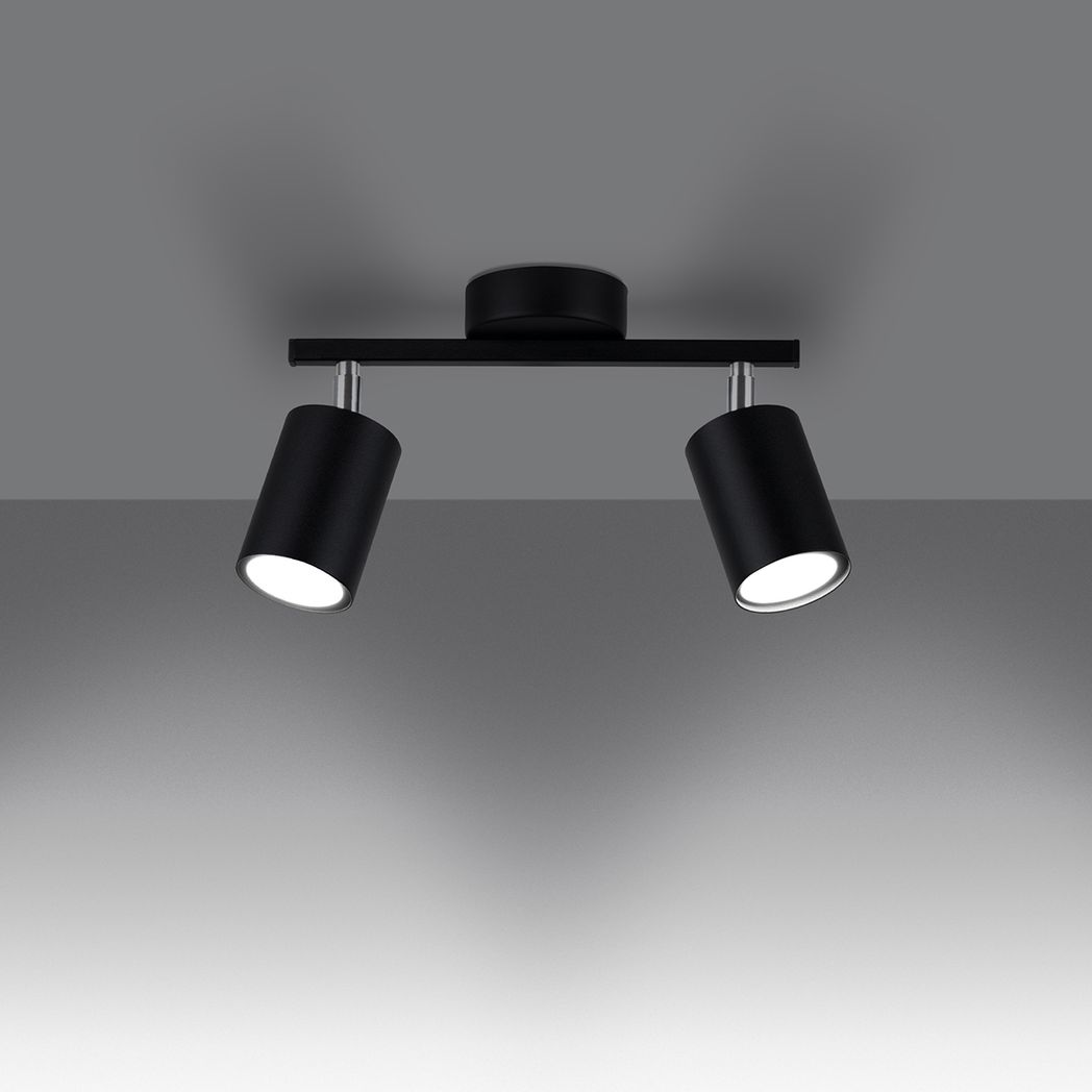 Sollux Lighting Lemmi Steel Ceiling Lamp with Two GU10 Fittings – Minimalist Design, Black