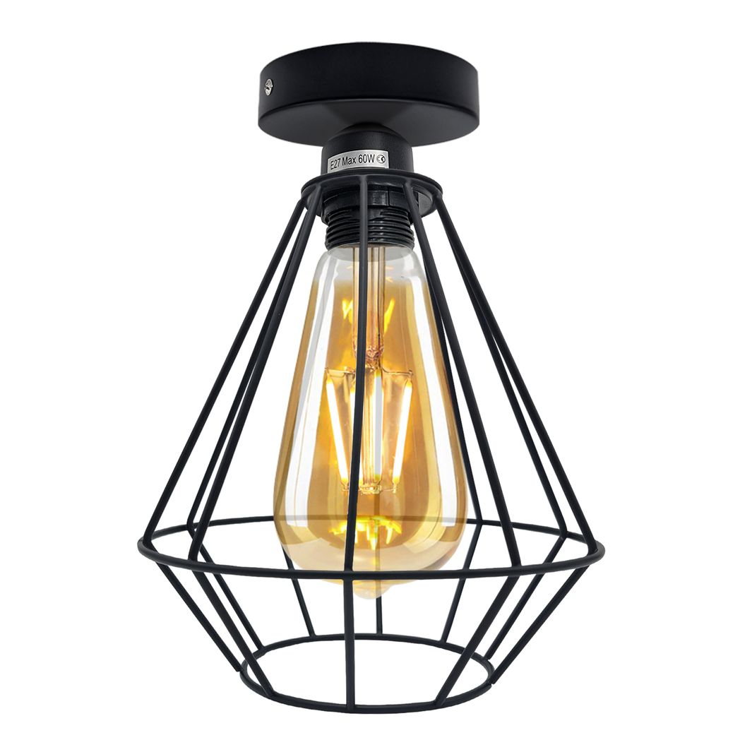 Vintage Industrial Round Wire Cage Ceiling Light with Metal Ceiling Rose & E27 Holder – Max 60W