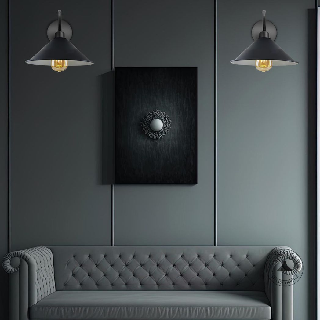 Vintage Swan Neck Wall Light, Cone Shade, E27 Socket – Dimmable Indoor Wall Sconce, Black
