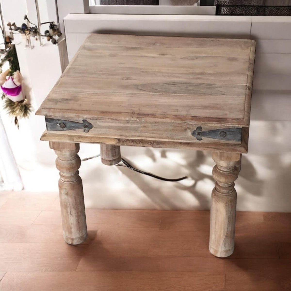 AcaciaHome 45cm Wooden Square Side Table with Natural Wood Finish – Compact Table for Living Room, Bedroom or Office