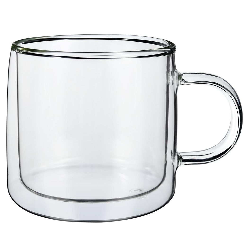 VINSANI COPA Double Wall Glasses, Set of 2 Borosilicate Glass Cups for Hot & Cold Drinks – Clear