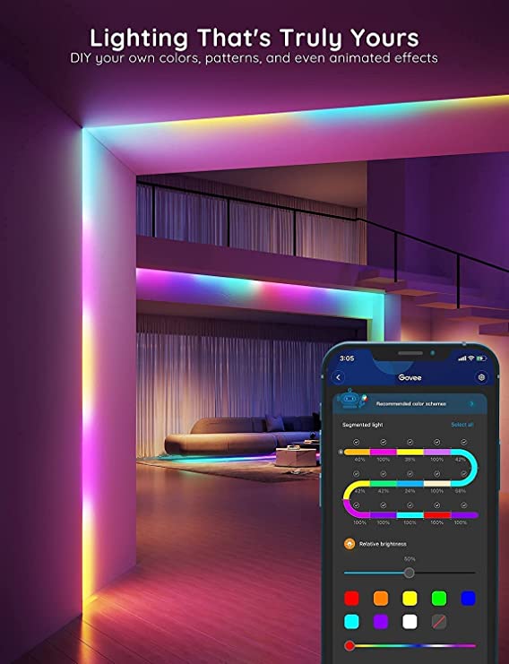 Govee RGBIC LED Strip Lights, 10m with Wi-Fi & Bluetooth Control – Colourful Room Lighting