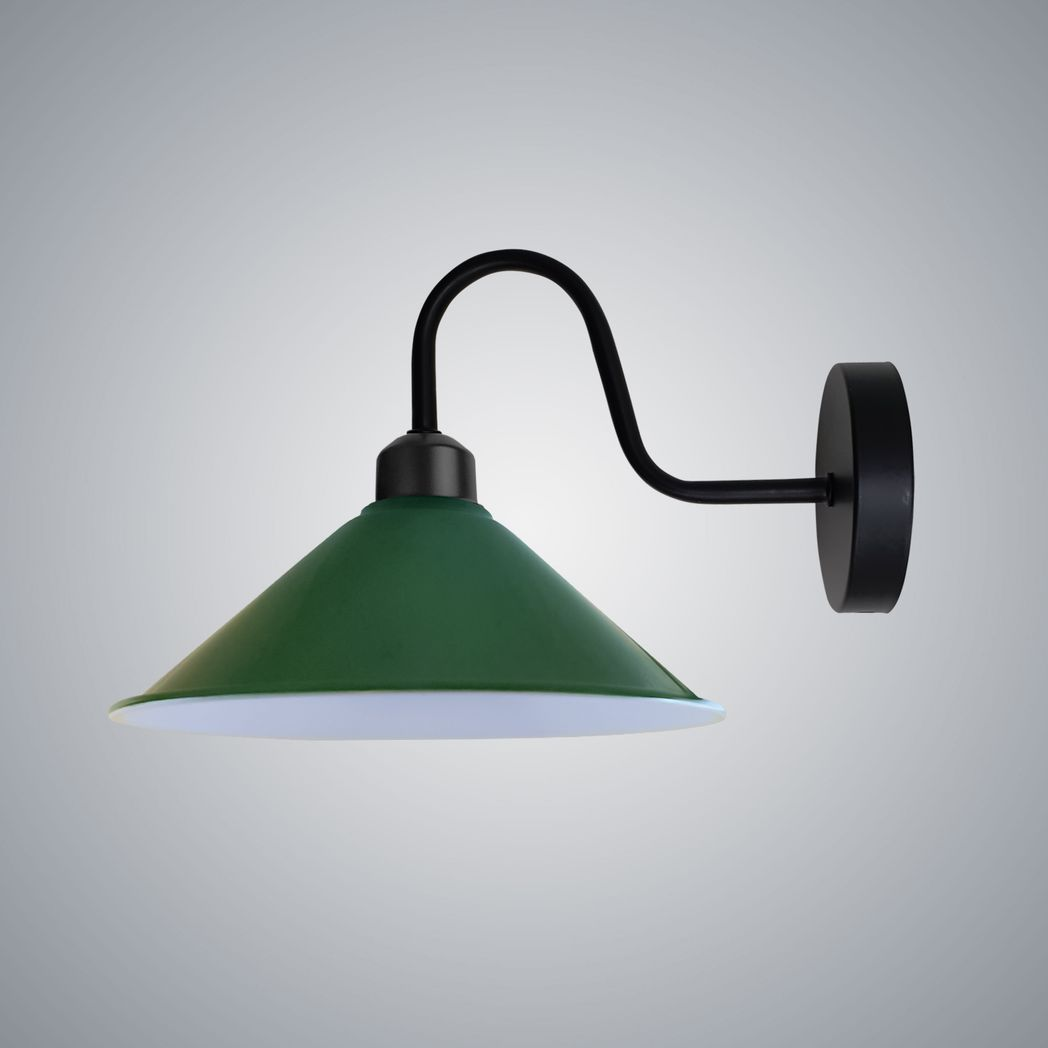 Vintage Swan Neck Wall Light with Cone Shade and E27 Socket – Dimmable Indoor Wall Sconce, Green