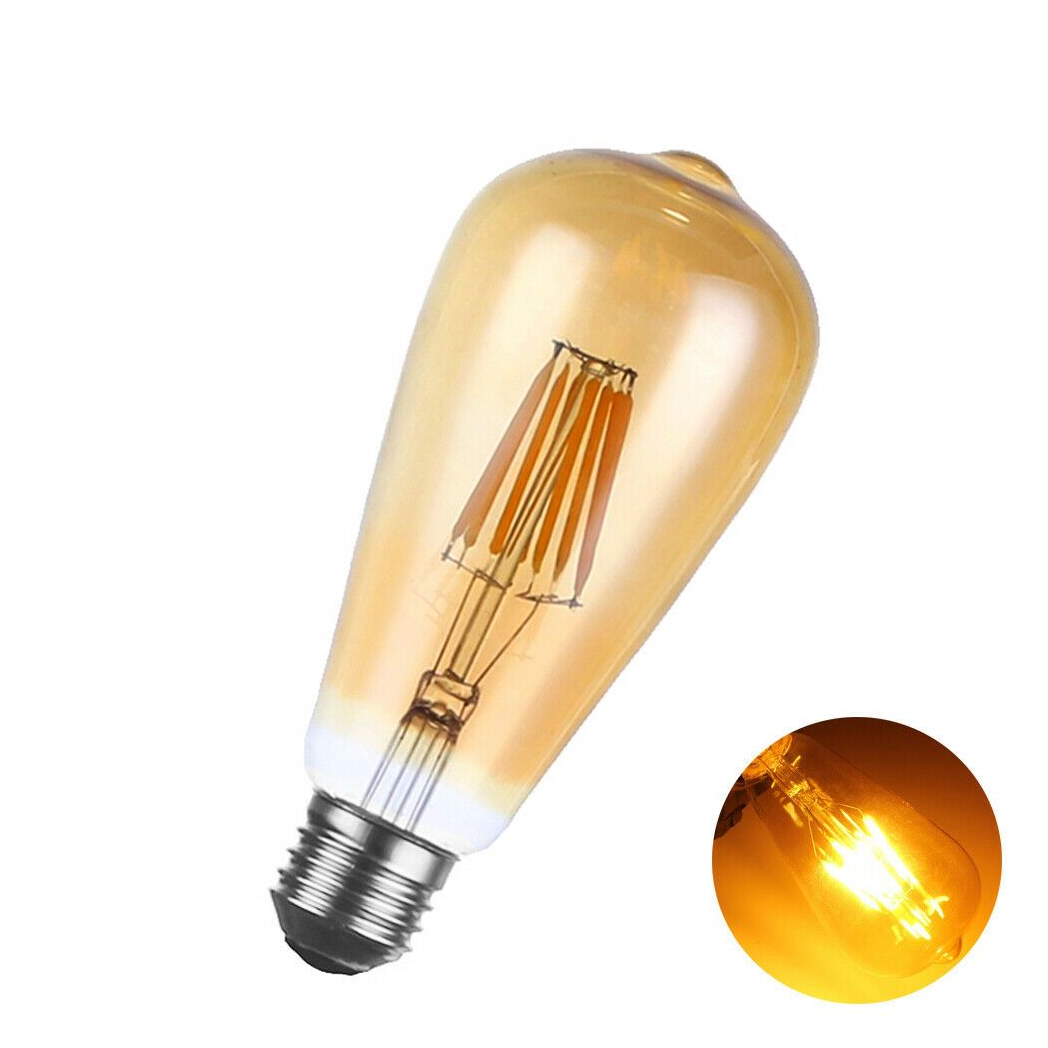 E27 ST64 Vintage Dimmable LED Edison Light Bulb, 8W – Warm Filament Style Retro Lighting