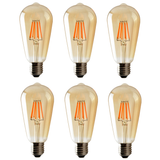 Ledsone 6 Pack E27 Dimmable LED Edison Bulbs, ST64 Amber Glass – 6W Warm White 2700K Vintage Filament