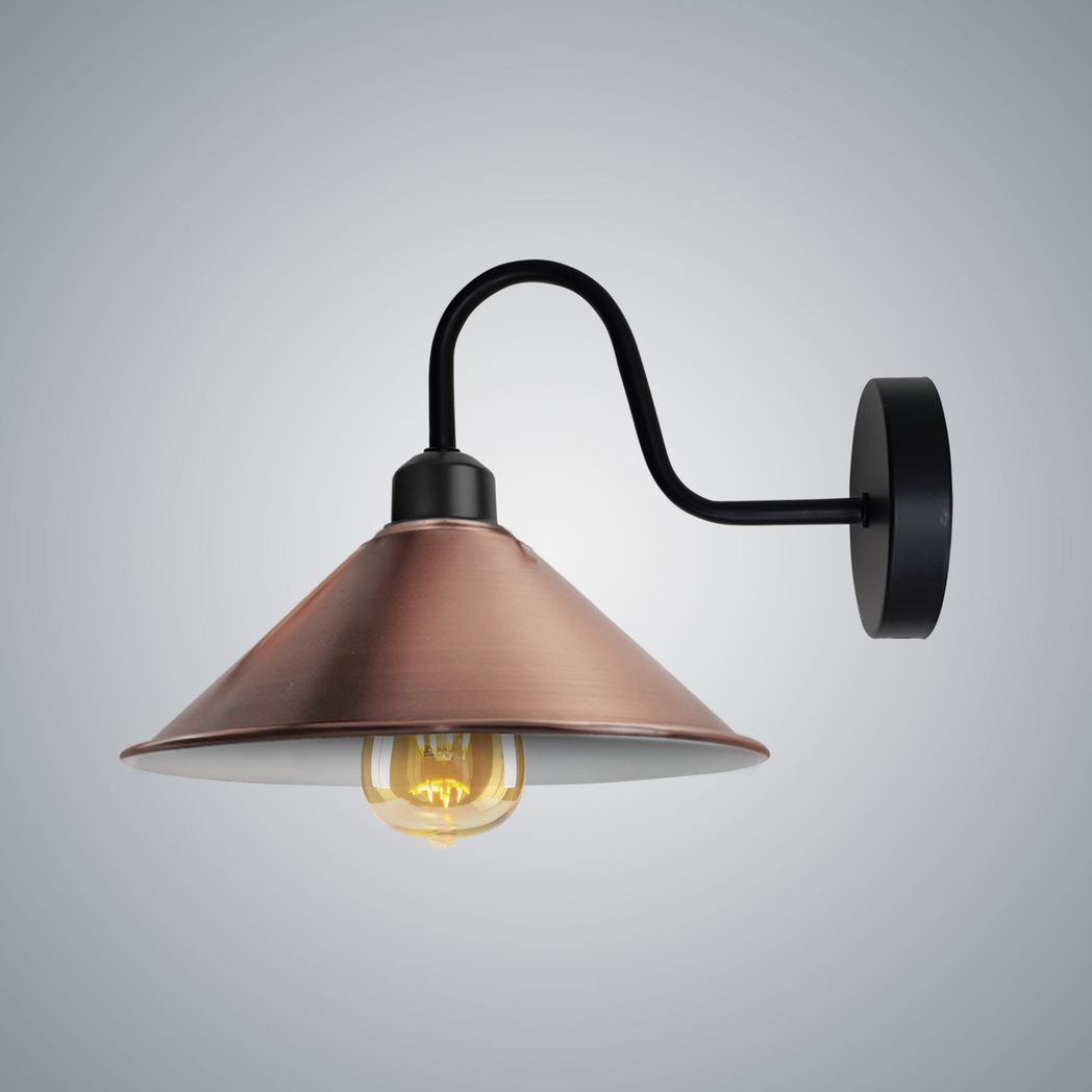 Vintage Swan Neck Wall Light with Cone Shade and E27 Socket – Dimmable Indoor Wall Sconce, Copper