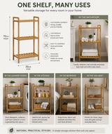 Avilo 3 Tier Bamboo Storage Shelf with Slatted Design – Freestanding Rack for Bathroom & Bedroom