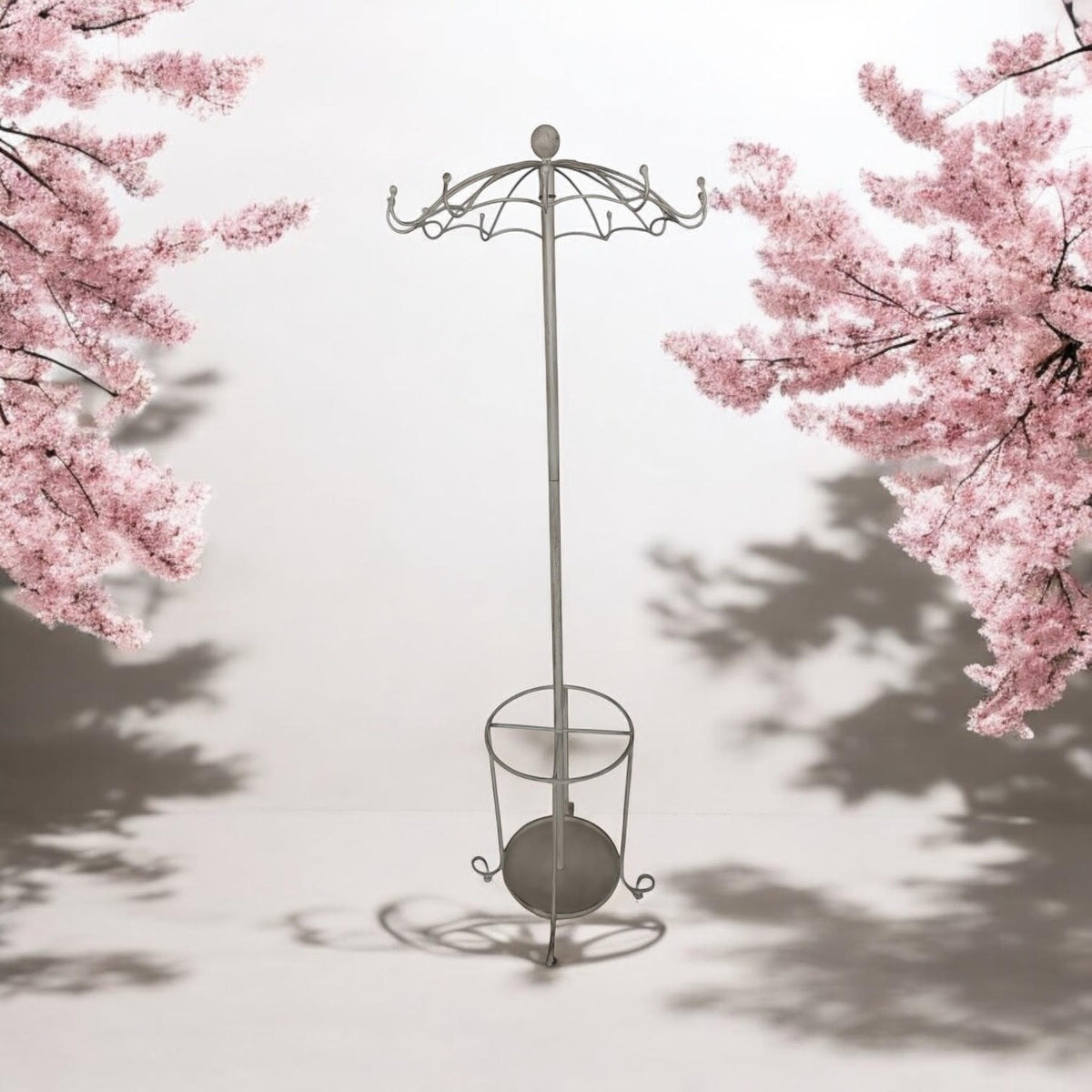 MSL 172cm Metal Coat Stand with Umbrella Holder and Multiple Hooks – Space-Saving Hallway Storage, Cream