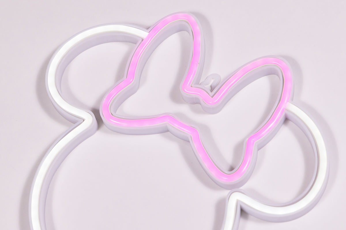 YELLOWPOP Disney Minnie Mouse LED Neon Wall Light – 250 Lumen USB Powered Sign, White Glow, Gift Boxed