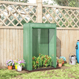 Mini Walk-in Greenhouse with Steel Frame, PE Cover & Zipped Roll-up Door – Tall Narrow Plant Shelter, Green