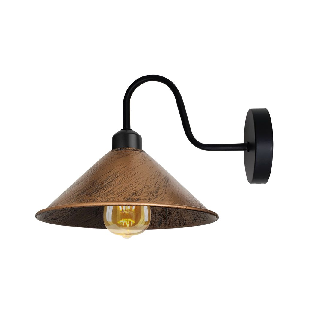Vintage Swan Neck Wall Light, Cone Shade, E27 Socket – Dimmable Indoor Wall Sconce, Brushed Copper