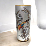 Classic Ceramic Round Umbrella Stand, 18" Tall – Holder or Vase with Glazed Finish, Floral with Bird Design