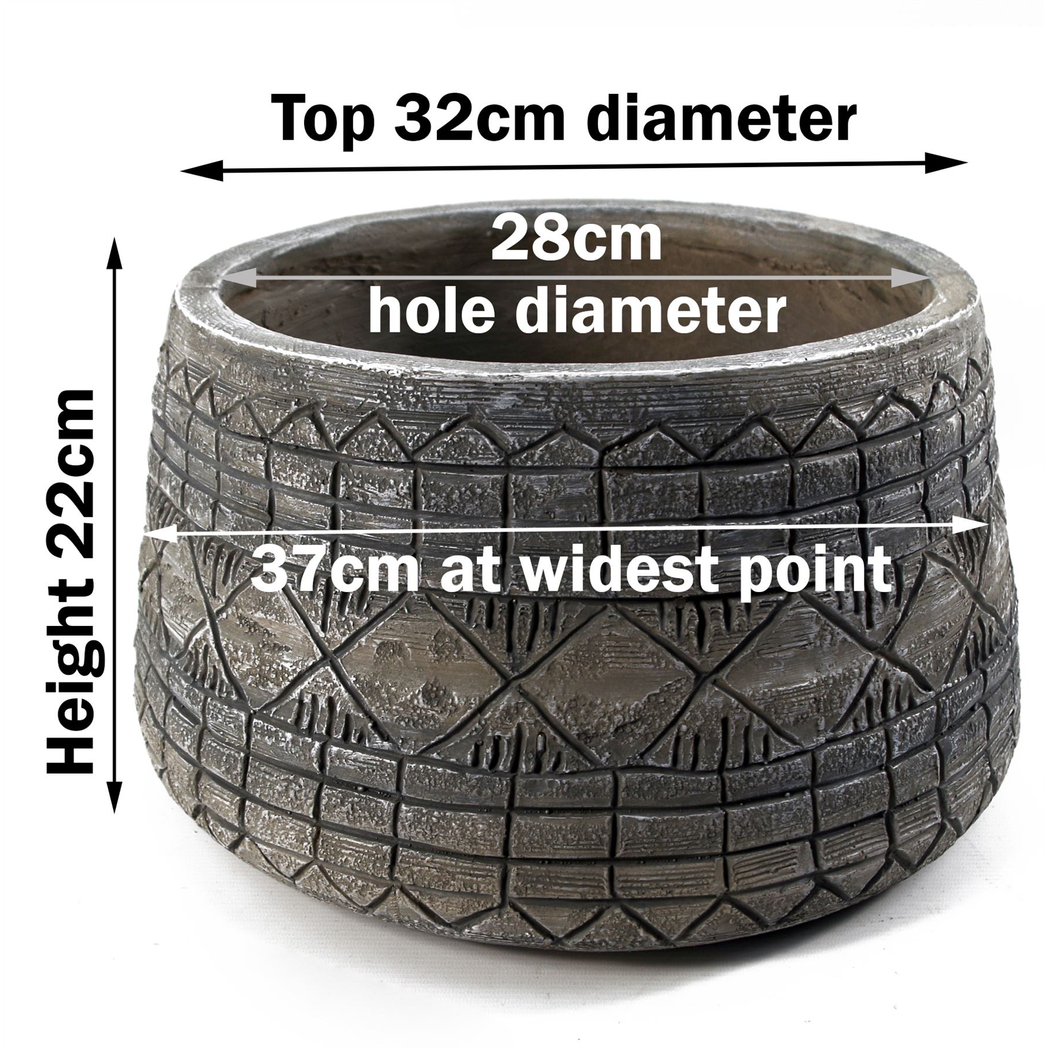 Leaf Gliese Large Embossed Planter, 22cm x 37cm – Stylish Home Plant Pot, Grey
