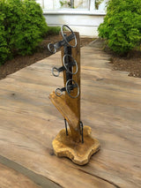 Solid Wood Wine Bottle Holder with Abstract Design – Free-Standing Dark Brown Wine Rack for Home and Bar