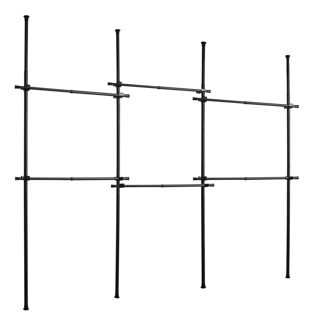 Triple Telescopic Clothes Rail with Shelving – Adjustable Wardrobe Organiser, Black