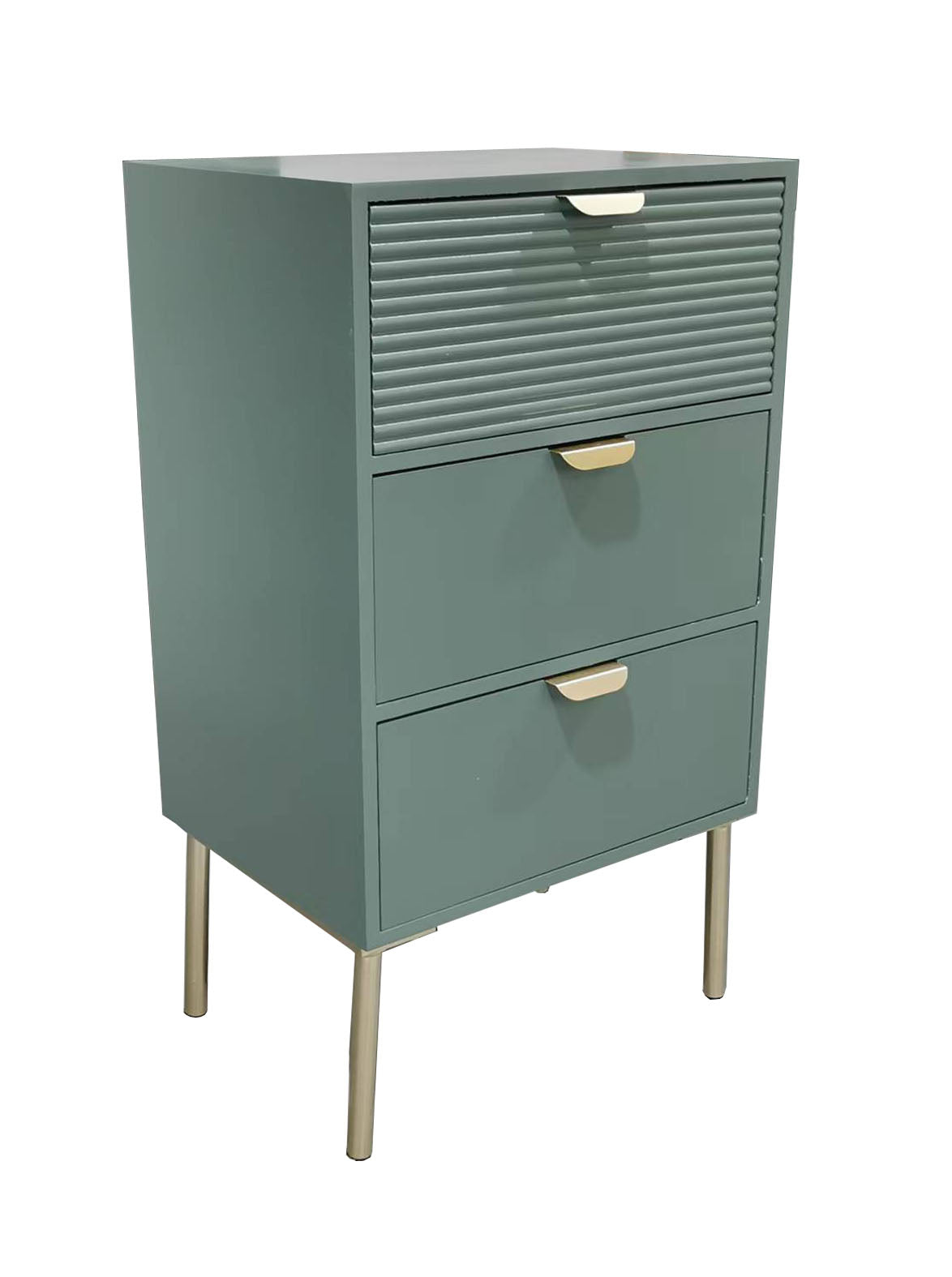 AcaciaHome Wooden 3 Drawer Chest with Solid Pine Top & Metal Handles – Compact Bedroom Storage, Green