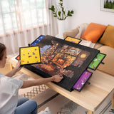 1000-Piece Jigsaw Puzzle Board with 6 Sliding Drawers and Felt Cover – Portable Tilting Stand and Protector, Black