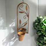 Rusty Arched 60cm Metal Garden Wall Mirror with Planter