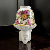 Ceramic Plug-In LED Night Light with Colourful Floral Design – Decorative Bedroom and Hallway Light, Pink Flowers
