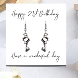 Aye Do Gifts Happy 21st Birthday Silver Plated Key Earrings with Message Card – Gift for Her in Black Gift Box