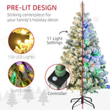 HOMCOM 4.5ft Artificial Flocked Christmas Tree with 150 LED Lights, Snow-Tipped Branches – Indoor Xmas Decor